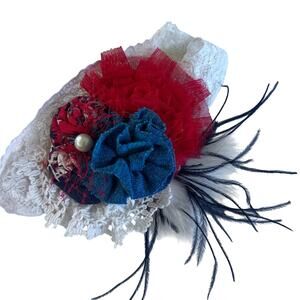 Patriotic Red White Blue Feather Head Wrap - 8 Inches